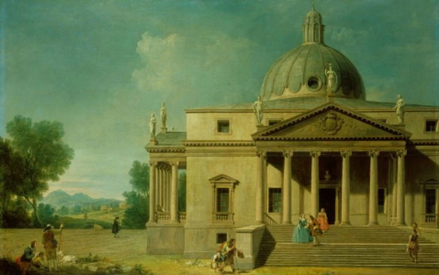 Capriccio con una veduta del Castello di Mereworth, con Antonio Visentini - Royal Collections